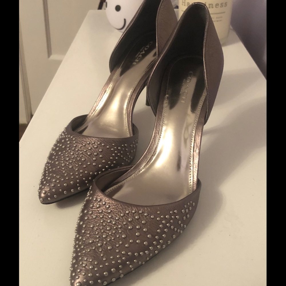 Coach Silver Studded Heels Size 8